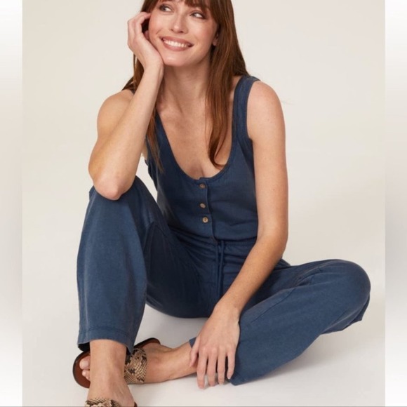 Faherty Pants - NWT Faherty Terra Scoop Neck Chambray Button Down Sleeveless Jumpsuit Blue